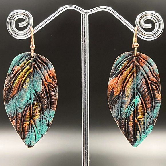 Patina Leaf Drop Earrings - Picture 4 of 6